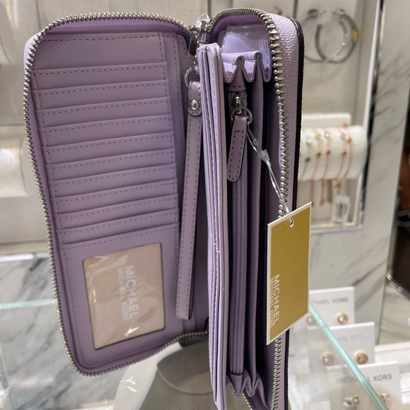 MICHAEL KORS Jet Set Large Signature Logo Continental Wallet Wristlet Lt Quartz - Picture 8 of 16